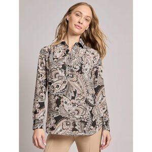 Jones New York Long Sleeve Collared Popover Blouse